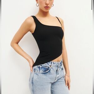 Reformation Kyra Asymmetric Black Knit Top